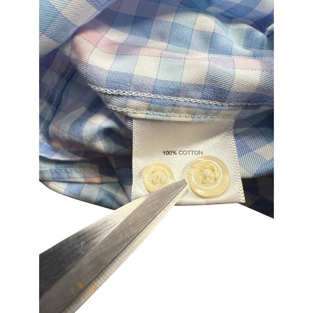Peter Millar Button Down Men's Large Blue Multicolor Pastel Gingham Check Shirt - Picture 4 of 8
